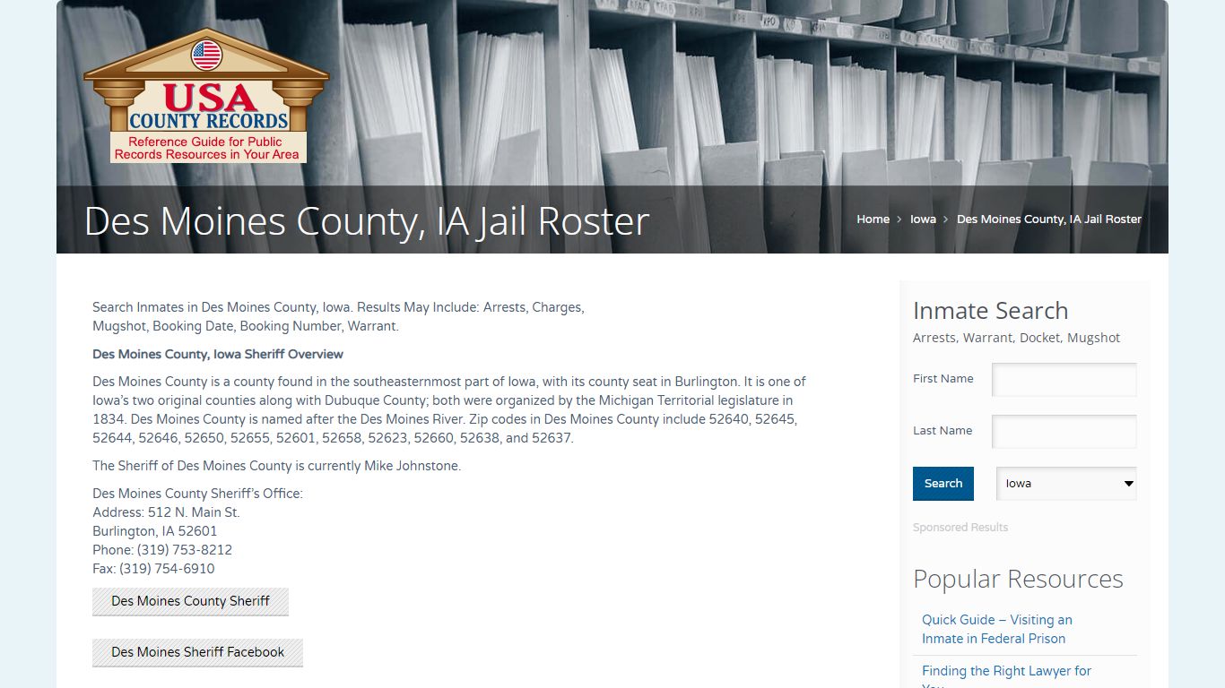 Des Moines County, IA Jail Roster | Name Search